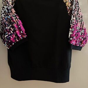 Black Top with elbow length Sequin Sleeves